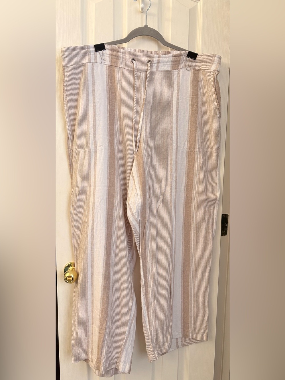 Westport Beige and White Vertical Striped Wide Leg Pants